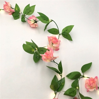 LED lyskæde med lyserøde roser og blade - 2 m 20 lys 